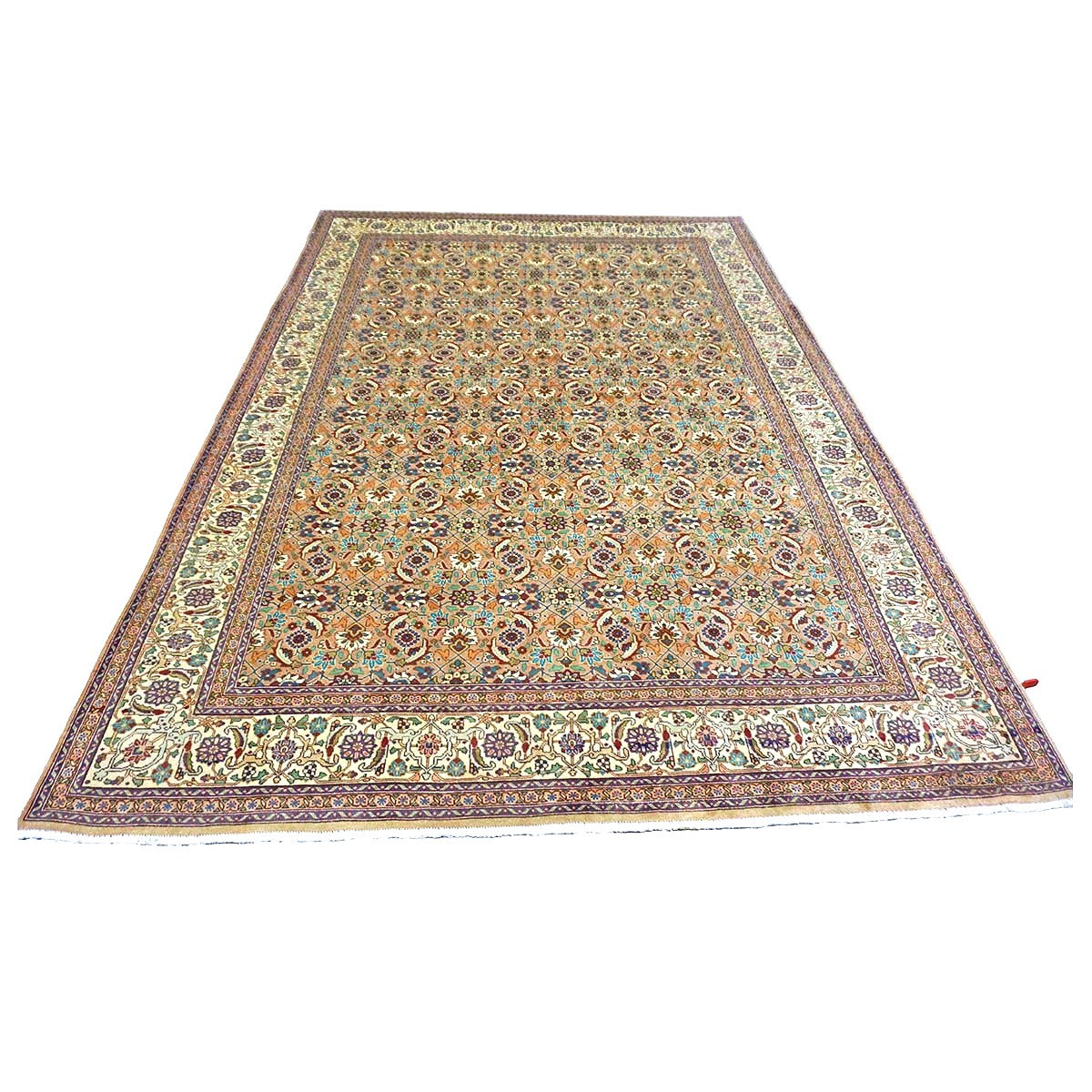 Antique Persian Tabriz Wool 7x9 Tan & Ivory Handmade Area Rug #9902154
