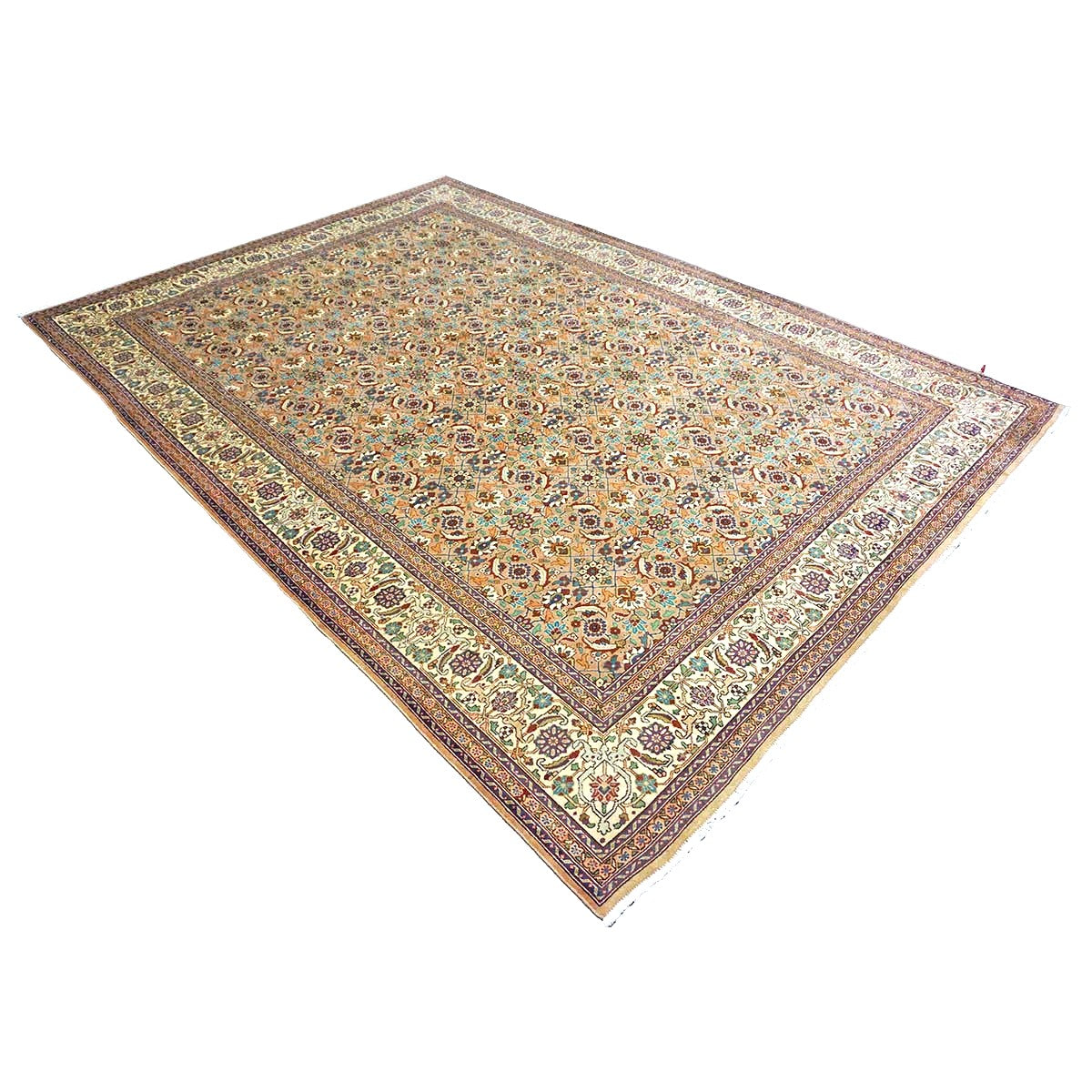 Antique Persian Tabriz Wool 7x9 Tan & Ivory Handmade Area Rug #9902154