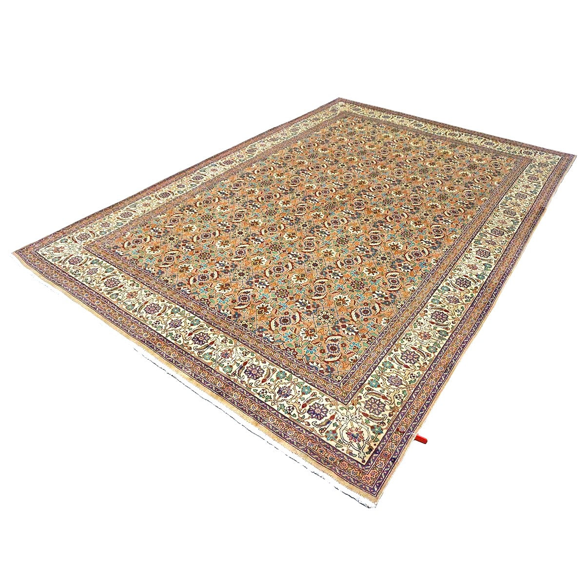 Antique Persian Tabriz Wool 7x9 Tan & Ivory Handmade Area Rug #9902154