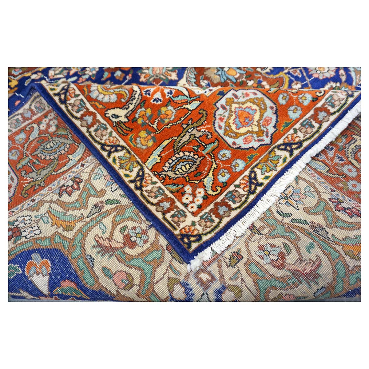 Antique Persian Tabriz Wool 6x10 Ivory, Navy & Rust Handmade Area Rug #9902165