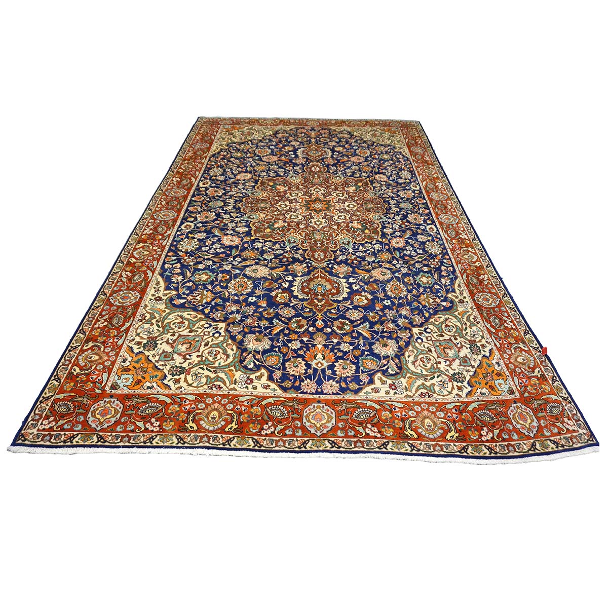 Antique Persian Tabriz Wool 6x10 Ivory, Navy & Rust Handmade Area Rug #9902165