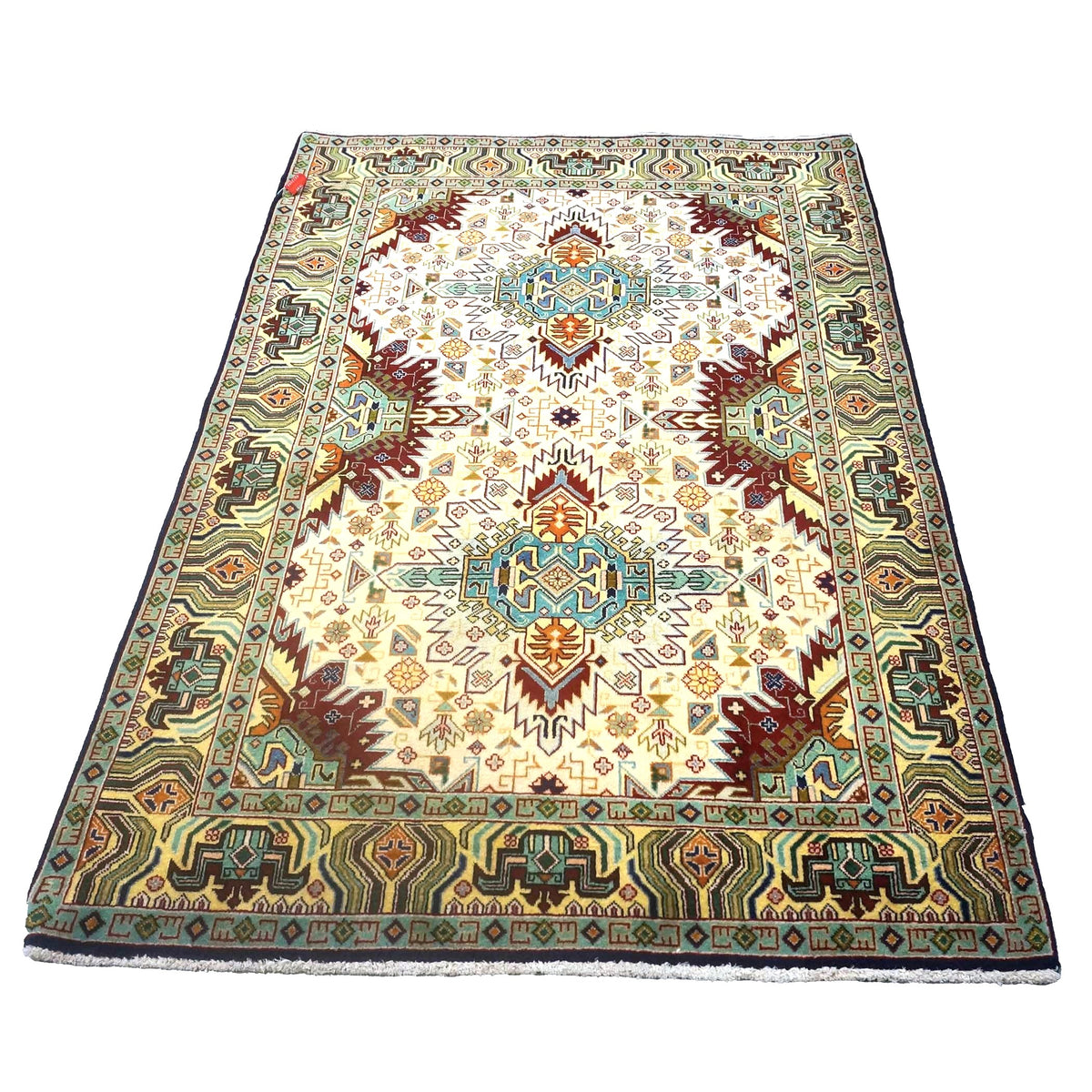 Antique Persian Tabriz Wool 3x5 Ivory, Burgundy & Green Handmade Area Rug #9902168