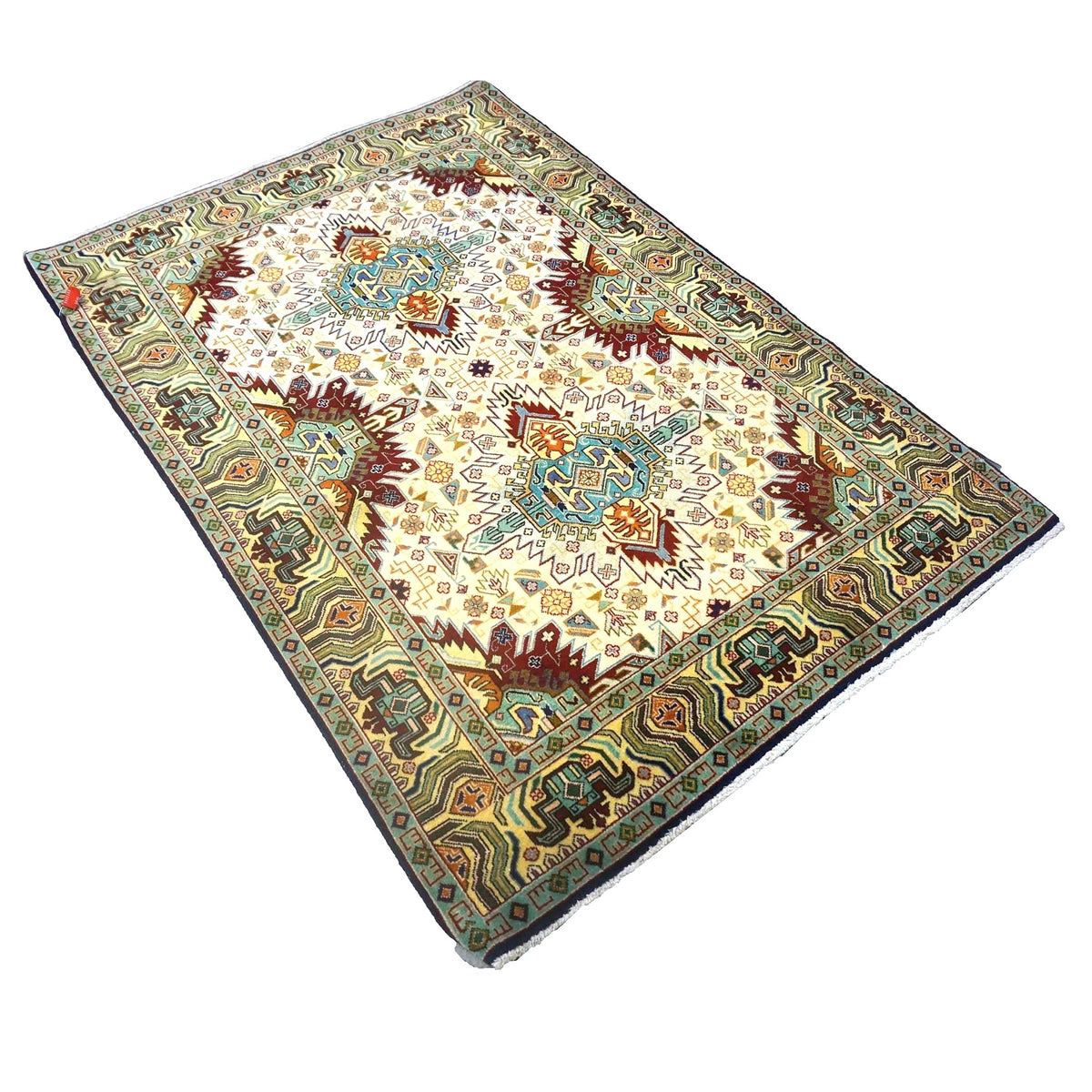 Antique Persian Tabriz Wool 3x5 Ivory, Burgundy & Green Handmade Area Rug #9902168