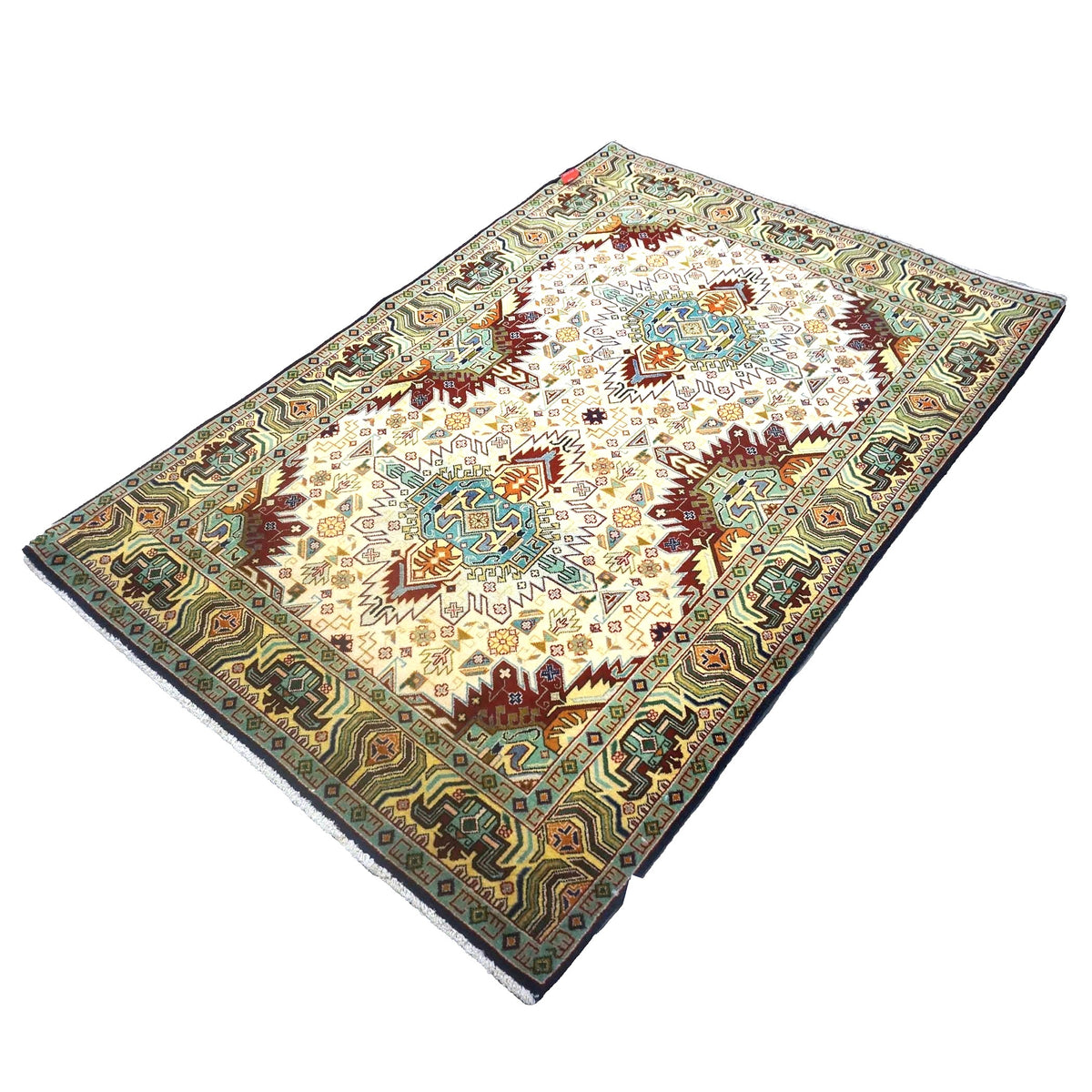 Antique Persian Tabriz Wool 3x5 Ivory, Burgundy & Green Handmade Area Rug #9902168