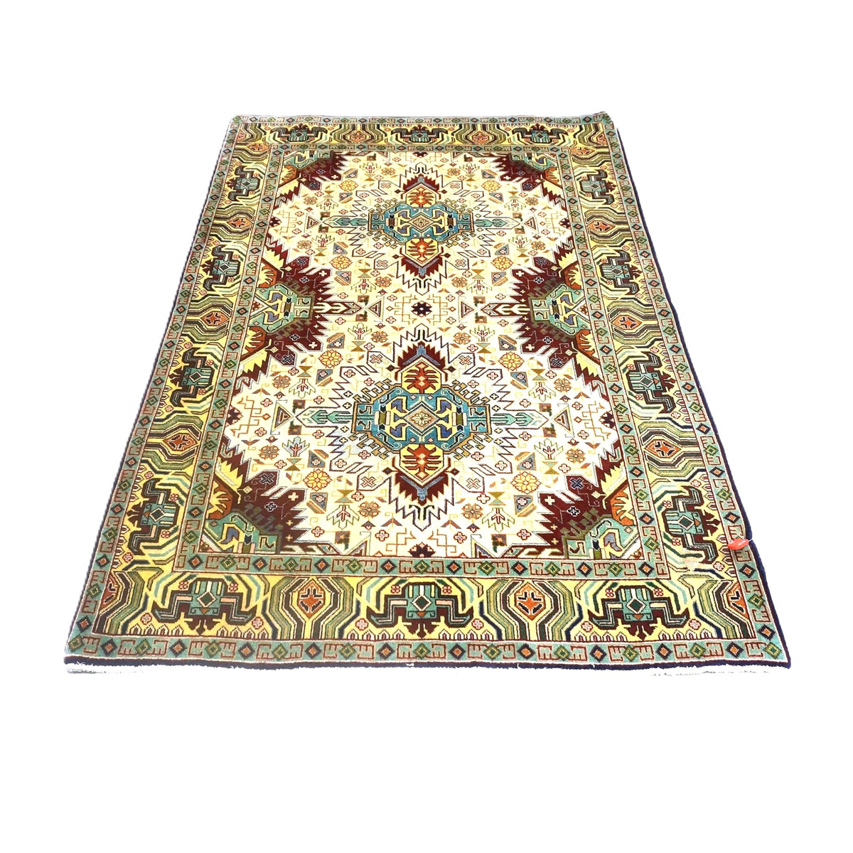 Antique Persian Tabriz Wool 3x5 Ivory, Burgundy & Green Handmade Area Rug #9902168