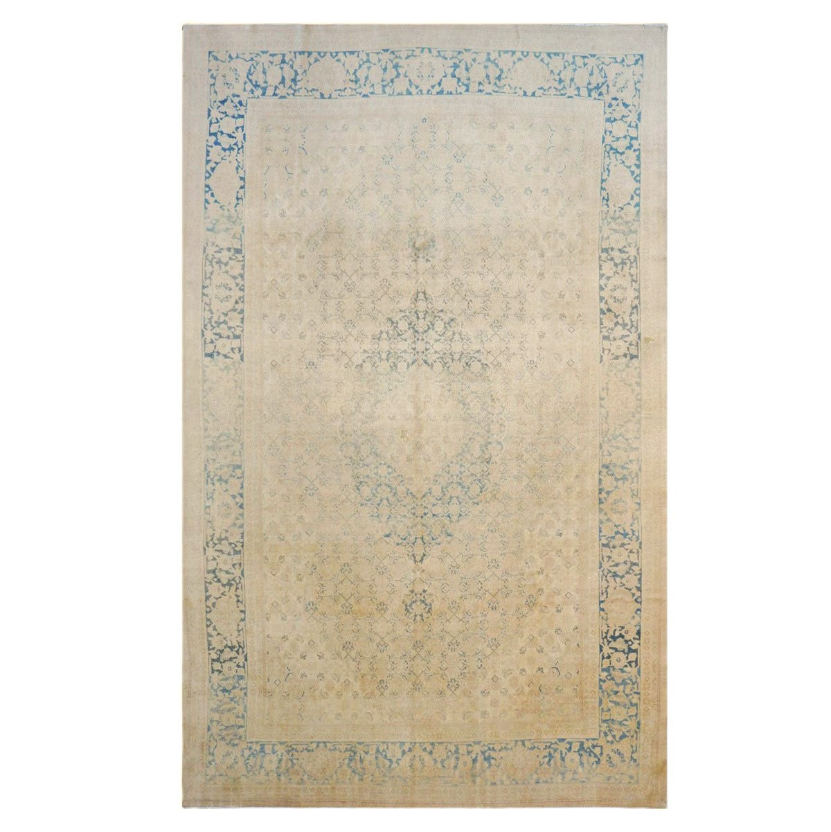 Antique Persian Mahal Wool 7x12 Tan & Teal Handmade Area Rug #9902201