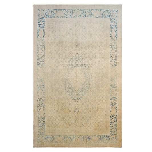 Antique Persian Mahal Wool 7x12 Tan & Teal Handmade Area Rug #9902201
