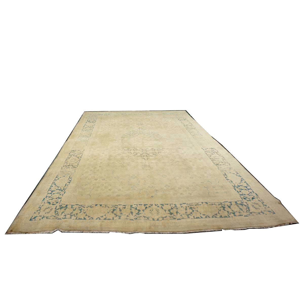 Antique Persian Mahal Wool 7x12 Tan & Teal Handmade Area Rug #9902201