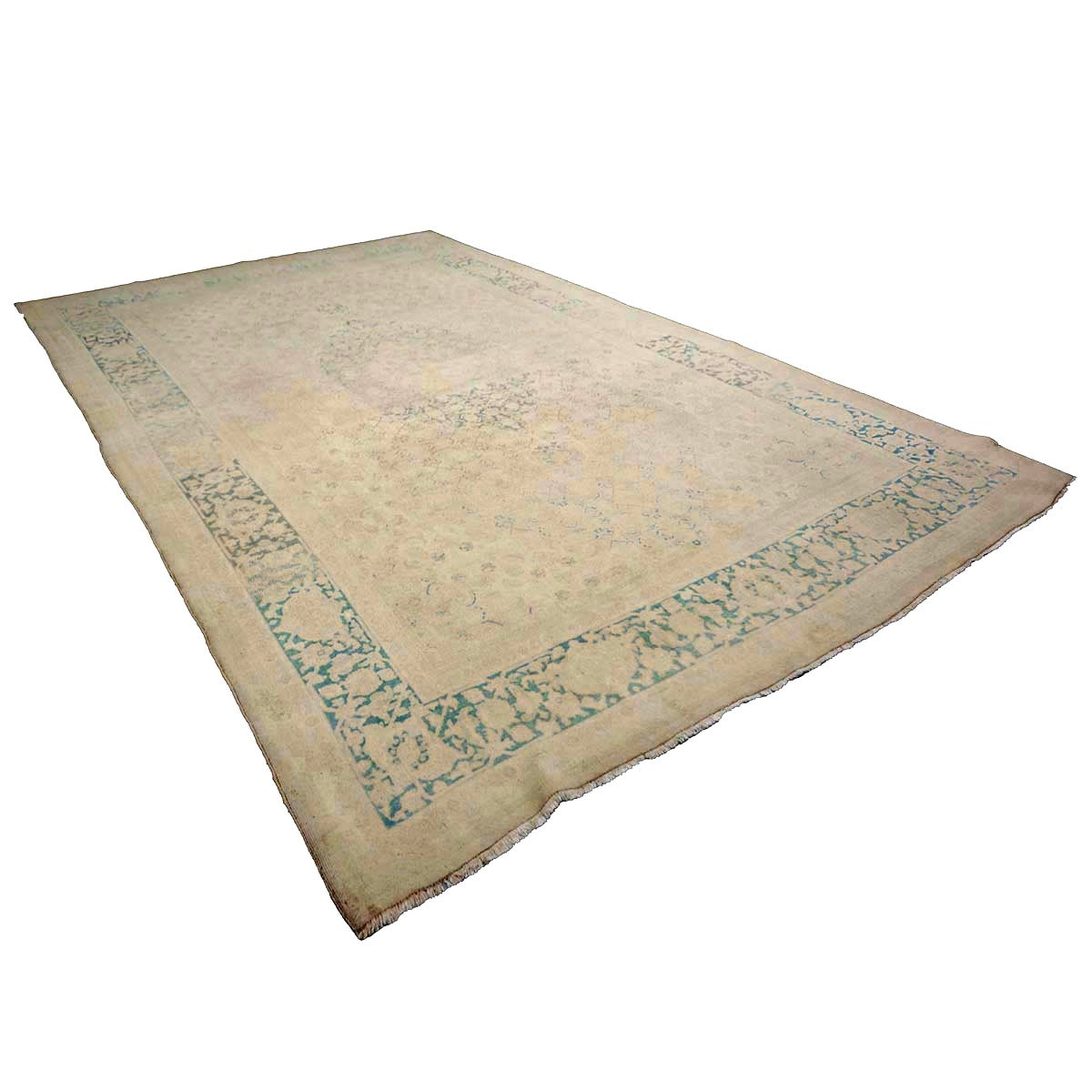 Antique Persian Mahal Wool 7x12 Tan & Teal Handmade Area Rug #9902201
