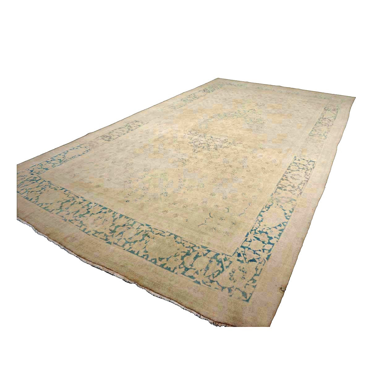 Antique Persian Mahal Wool 7x12 Tan & Teal Handmade Area Rug #9902201