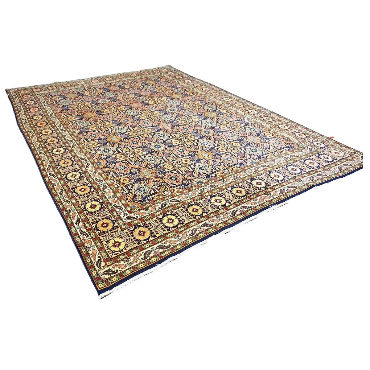 Antique Persian Tabriz Wool 8x11 Ivory, Tan & Navy Handmade Area Rug #9902209