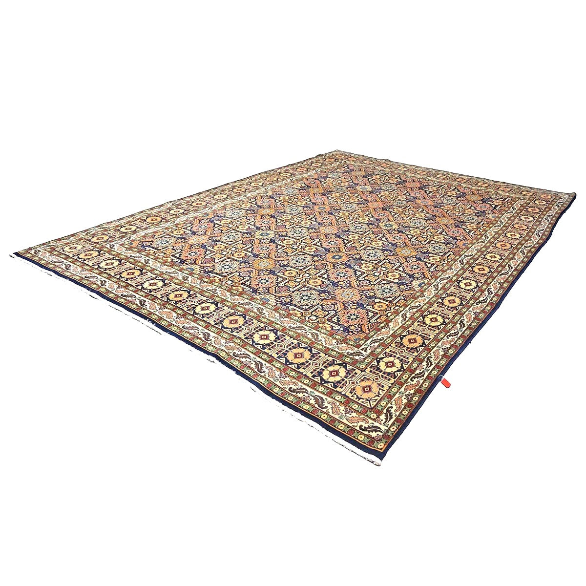 Antique Persian Tabriz Wool 8x11 Ivory, Tan & Navy Handmade Area Rug #9902209