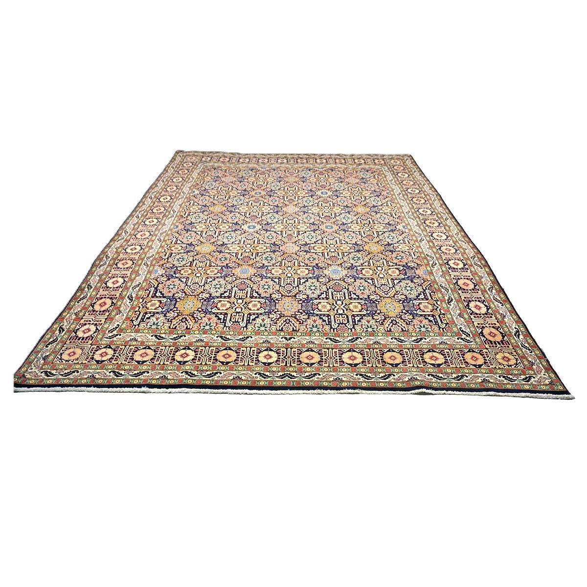 Antique Persian Tabriz Wool 8x11 Ivory, Tan & Navy Handmade Area Rug #9902209