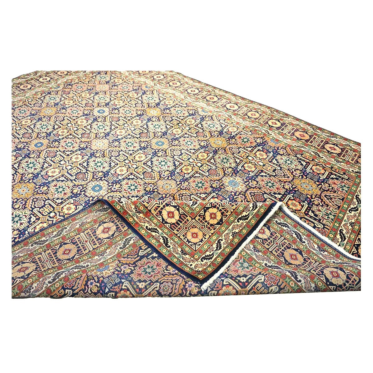 Antique Persian Tabriz Wool 8x11 Ivory, Tan & Navy Handmade Area Rug #9902209