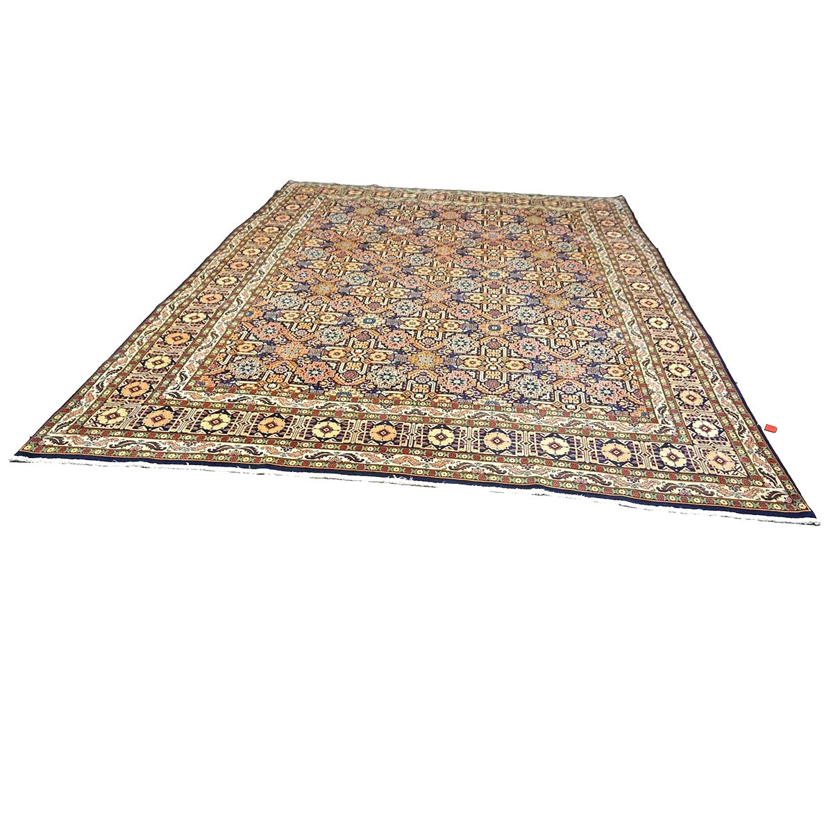 Antique Persian Tabriz Wool 8x11 Ivory, Tan & Navy Handmade Area Rug #9902209