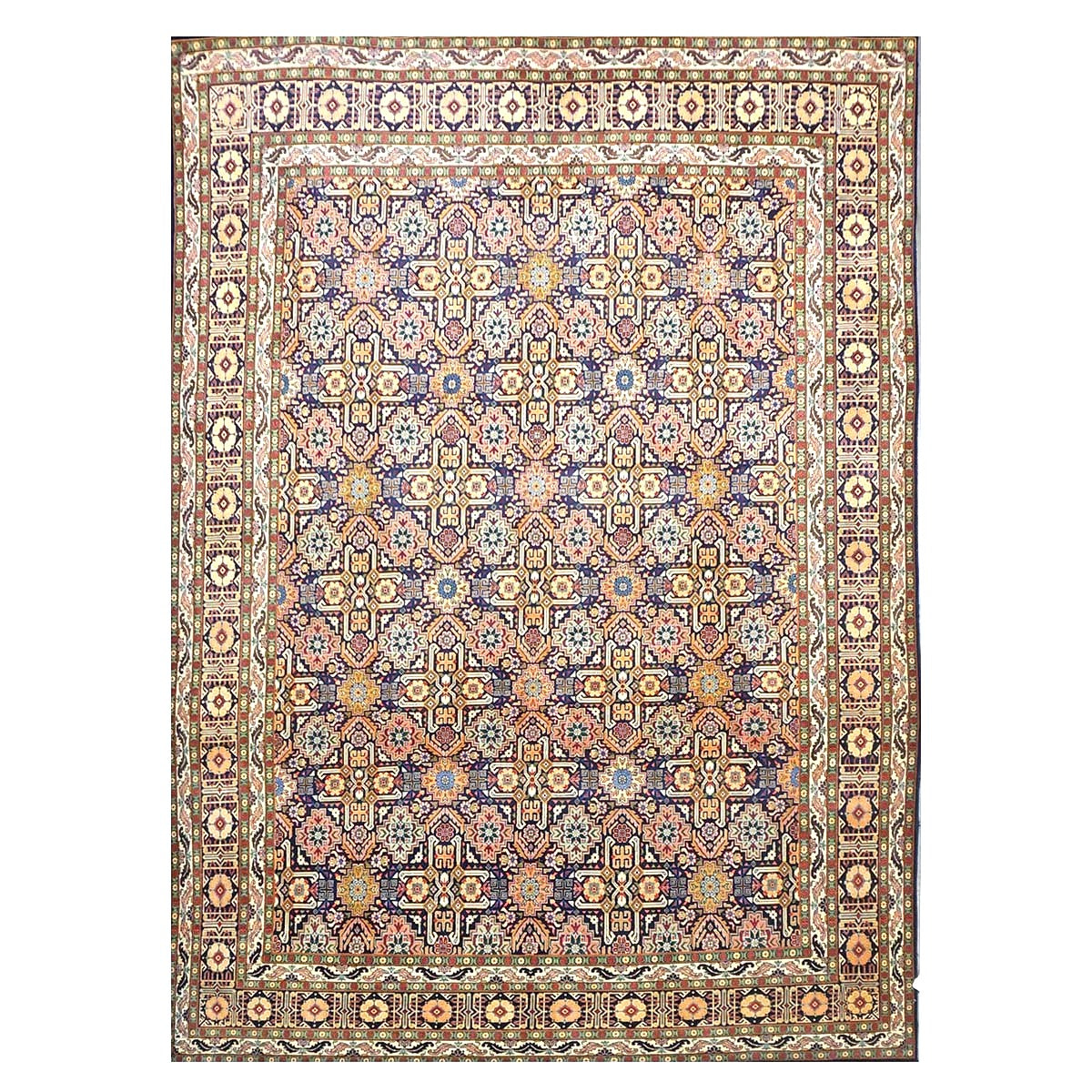 Antique Persian Tabriz Wool 8x11 Ivory, Tan & Navy Handmade Area Rug #9902209