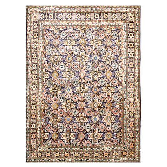 Antique Persian Tabriz Wool 8x11 Ivory, Tan & Navy Handmade Area Rug #9902209