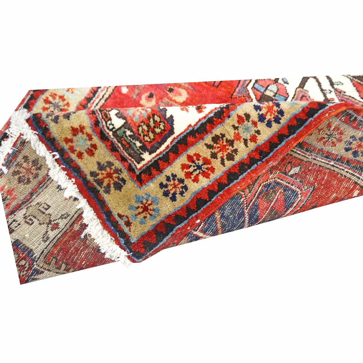 Persian Karajeh Wool 4x10 Rust, Ivory & Tan Handmade Gallery Rug #9902223