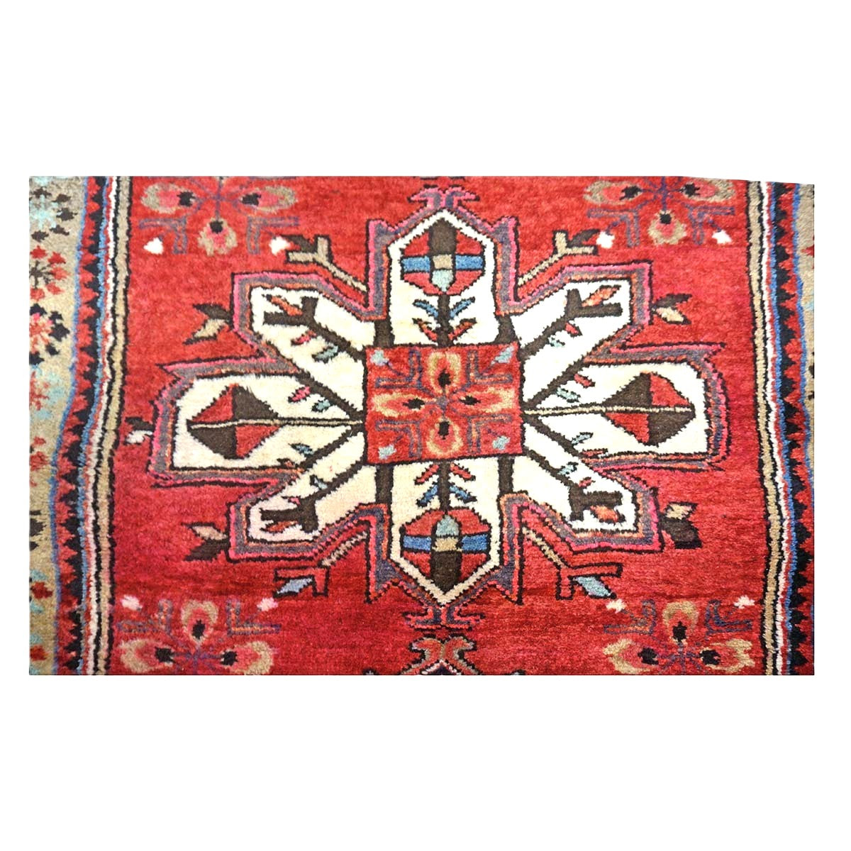 Persian Karajeh Wool 4x10 Rust, Ivory & Tan Handmade Gallery Rug #9902223