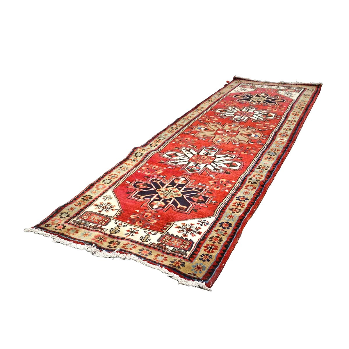 Persian Karajeh Wool 4x10 Rust, Ivory & Tan Handmade Gallery Rug #9902223