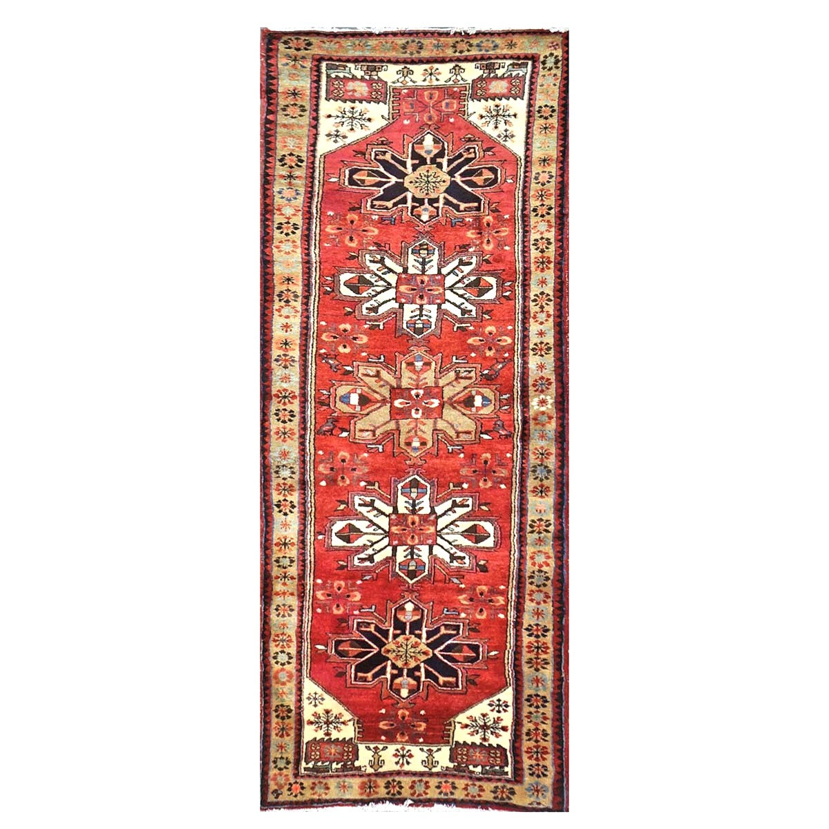 Persian Karajeh Wool 4x10 Rust, Ivory & Tan Handmade Gallery Rug #9902223