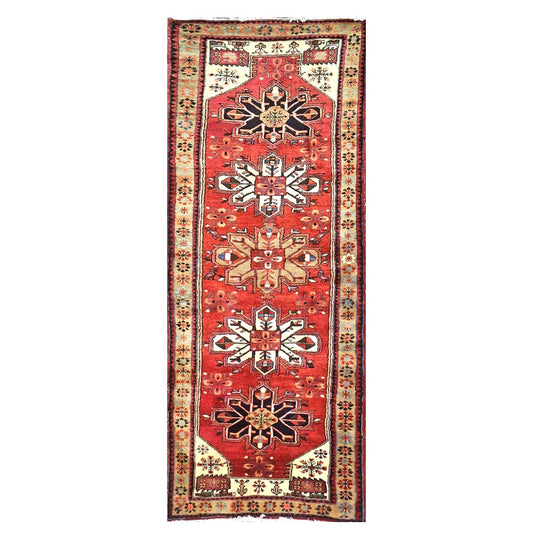 Persian Karajeh Wool 4x10 Rust, Ivory & Tan Handmade Gallery Rug #9902223