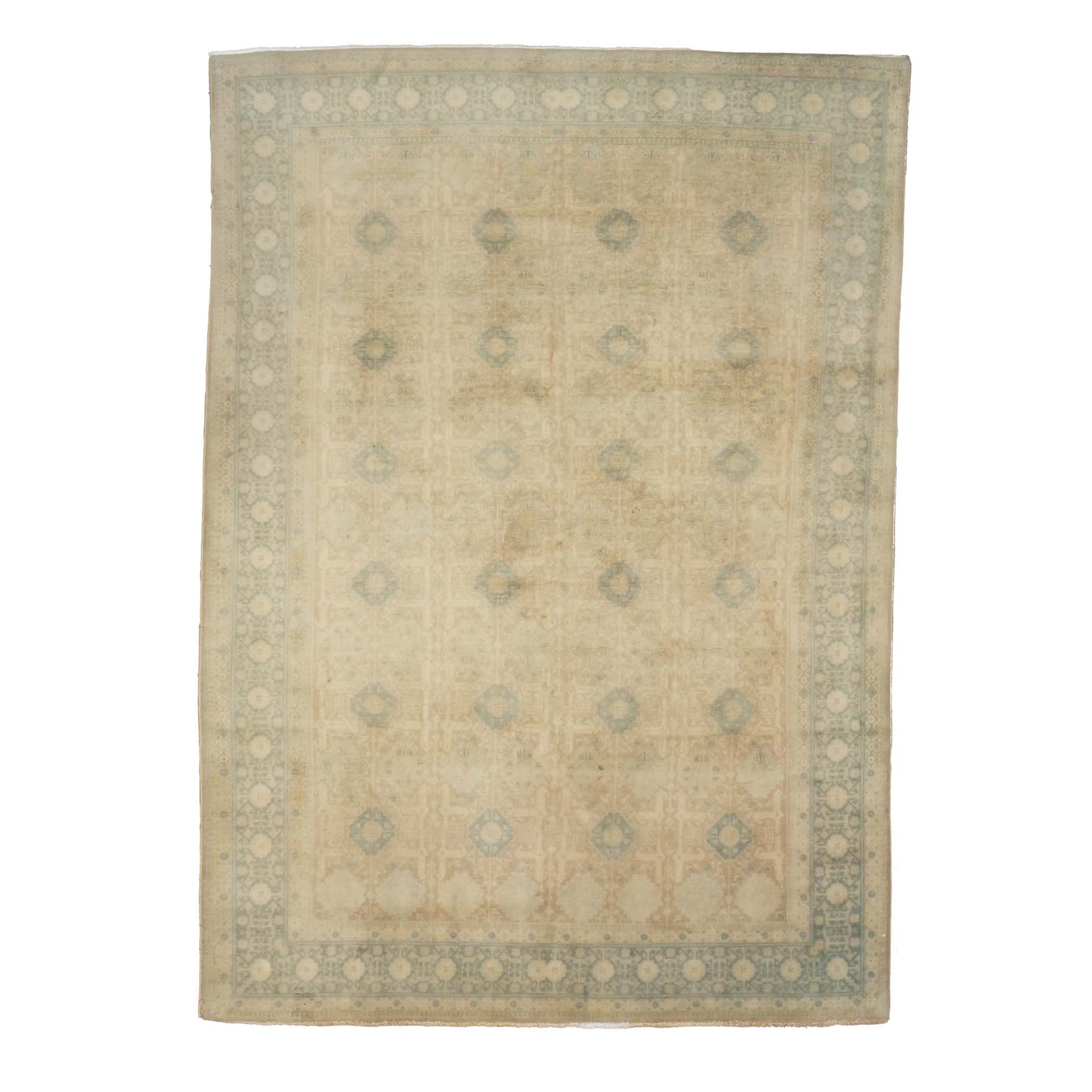 Antique Persian Tabriz Wool 7x9 Tan & Teal Handmade Area Rug #9902243