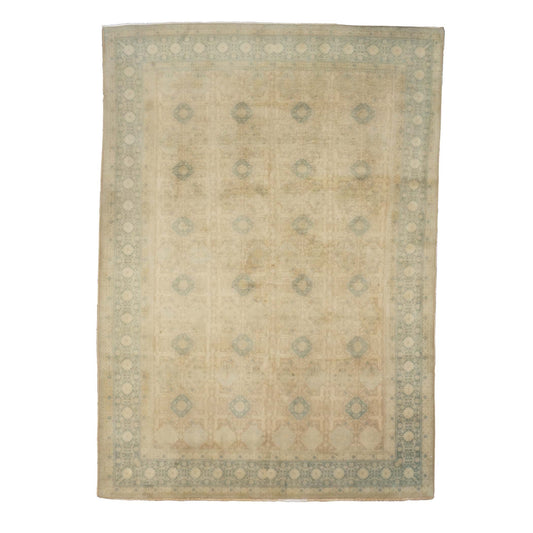 Antique Persian Tabriz Wool 7x9 Tan & Teal Handmade Area Rug #9902243