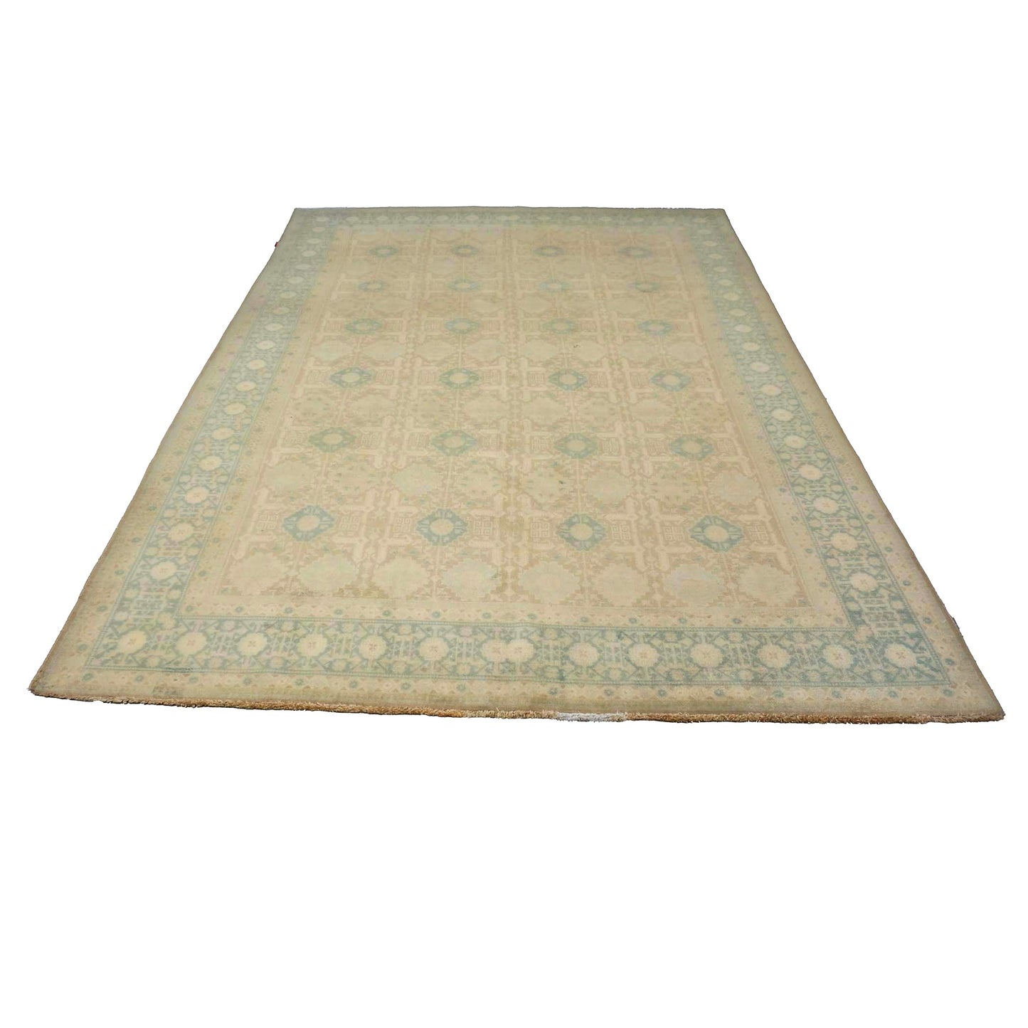 Antique Persian Tabriz Wool 7x9 Tan & Teal Handmade Area Rug #9902243