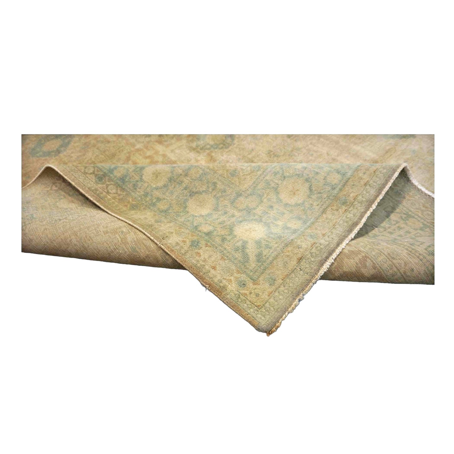 Antique Persian Tabriz Wool 7x9 Tan & Teal Handmade Area Rug #9902243