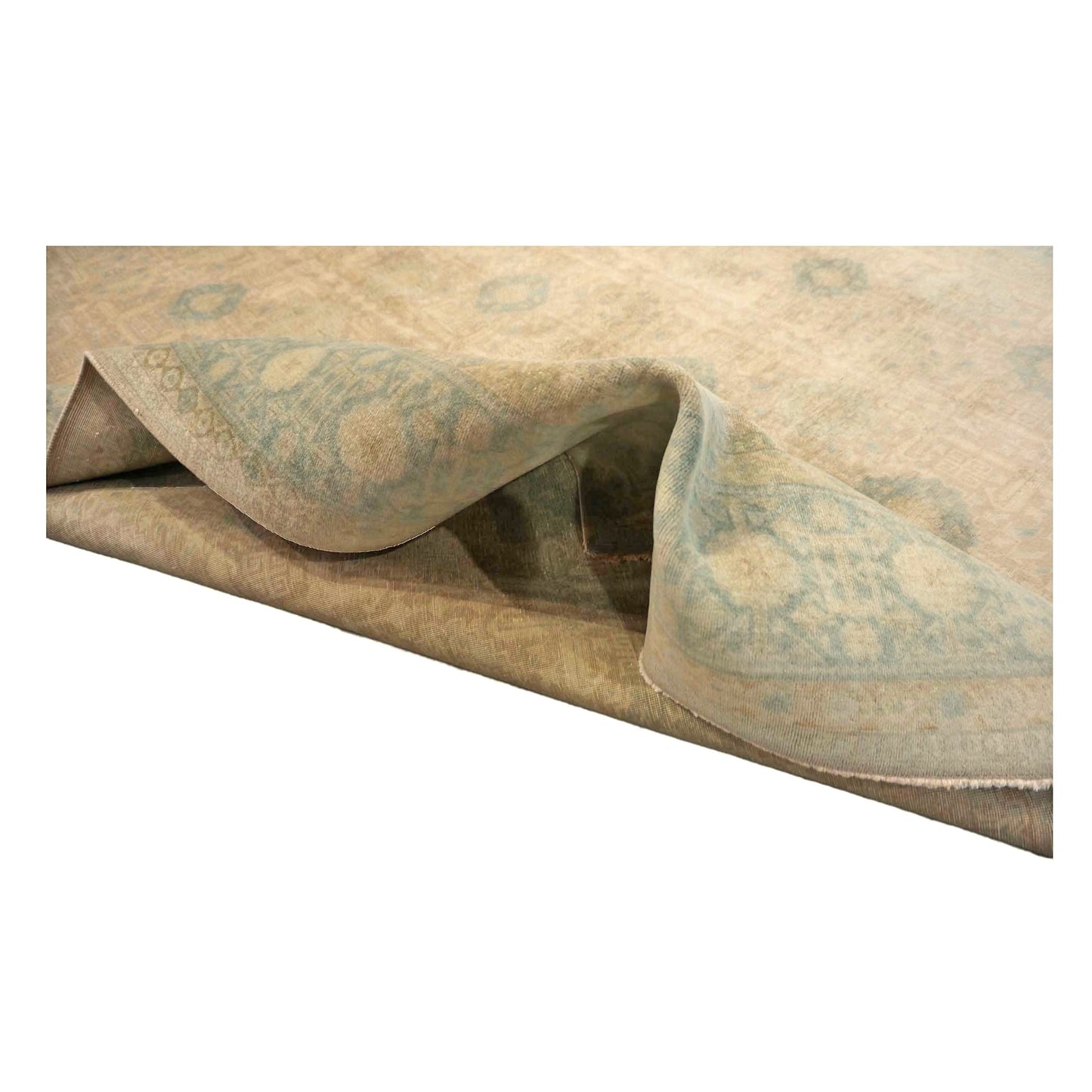 Antique Persian Tabriz Wool 7x9 Tan & Teal Handmade Area Rug #9902243