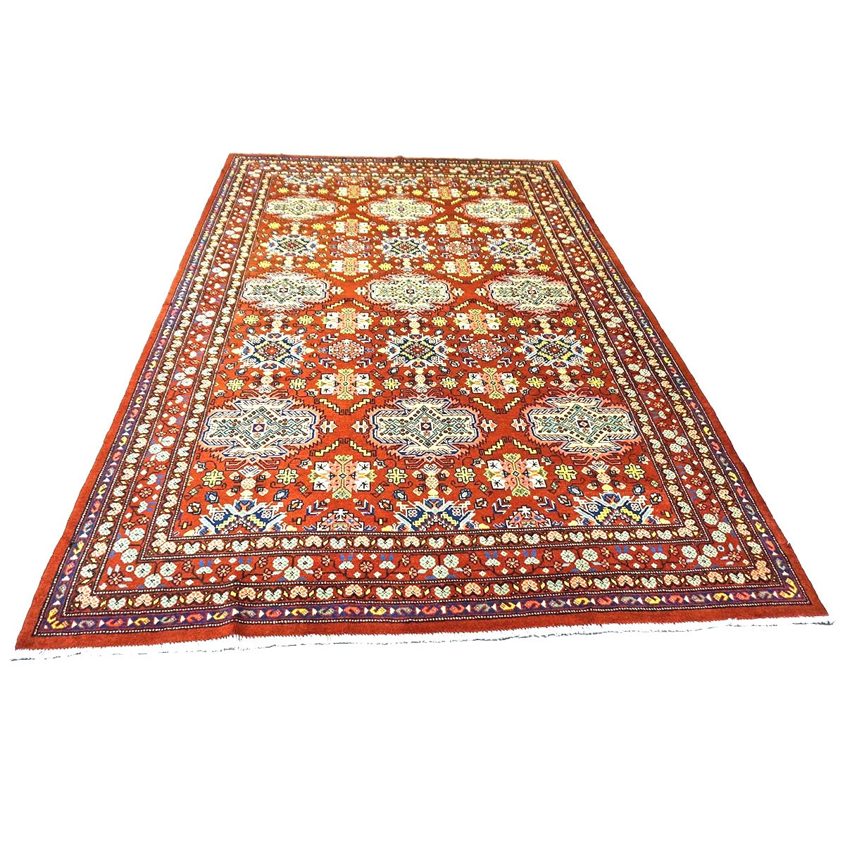 Antique Cacasiani Khotan Wool 7x10 Red & Ivory Handmade Area Rug #9902253
