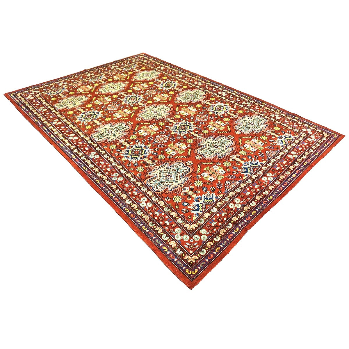Antique Cacasiani Khotan Wool 7x10 Red & Ivory Handmade Area Rug #9902253