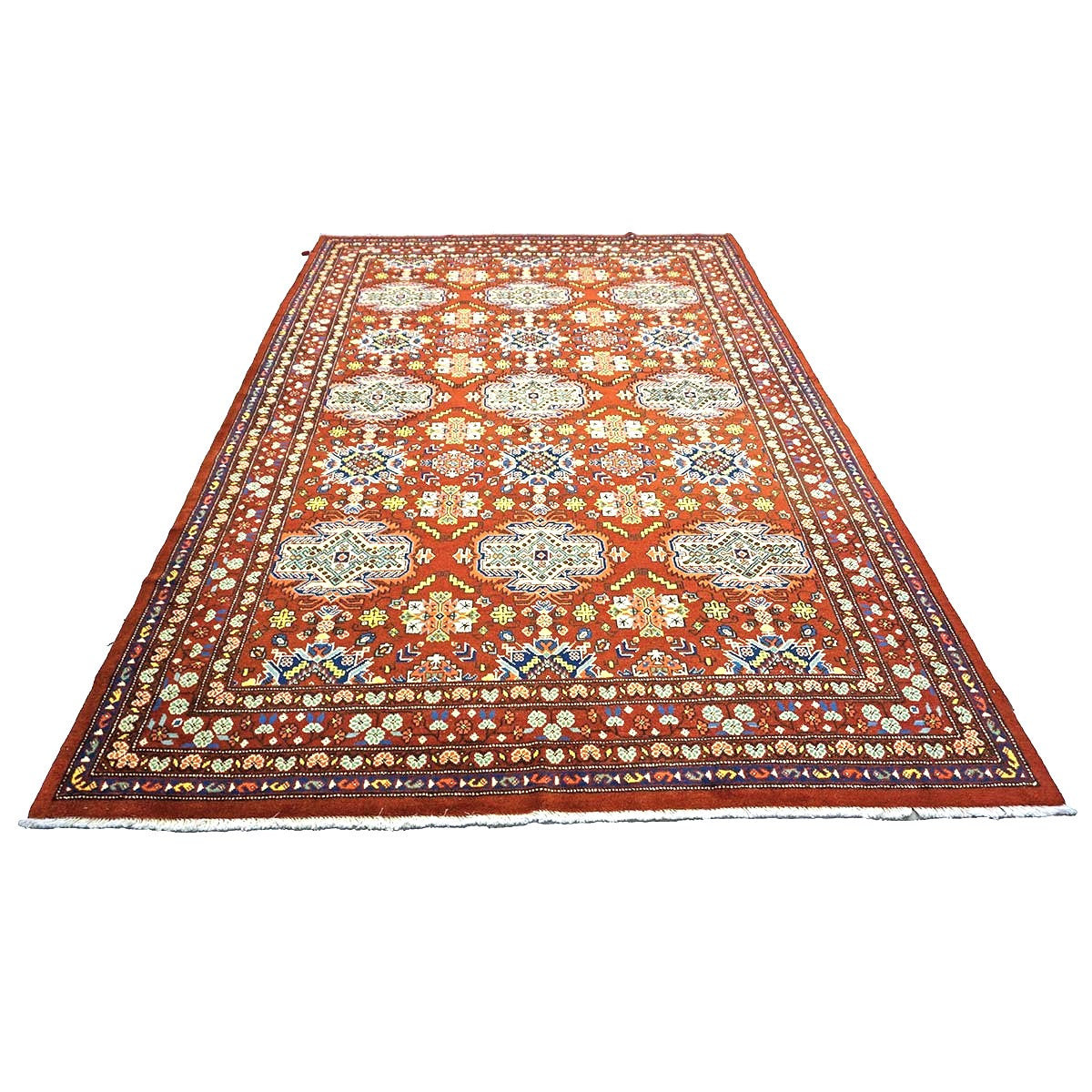 Antique Cacasiani Khotan Wool 7x10 Red & Ivory Handmade Area Rug #9902253