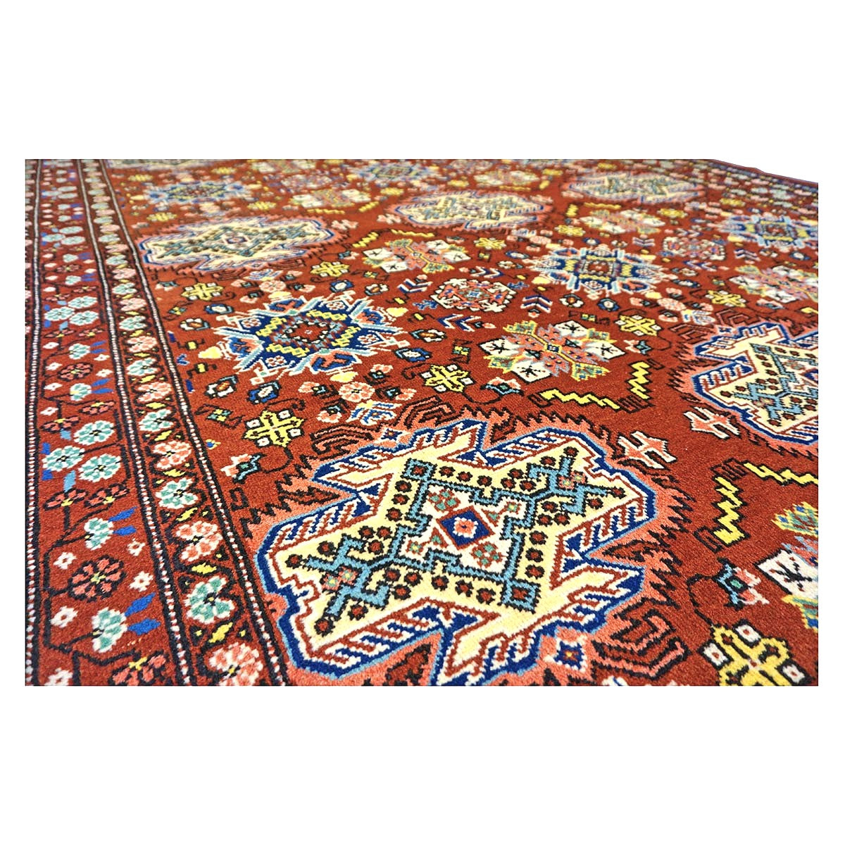 Antique Cacasiani Khotan Wool 7x10 Red & Ivory Handmade Area Rug #9902253