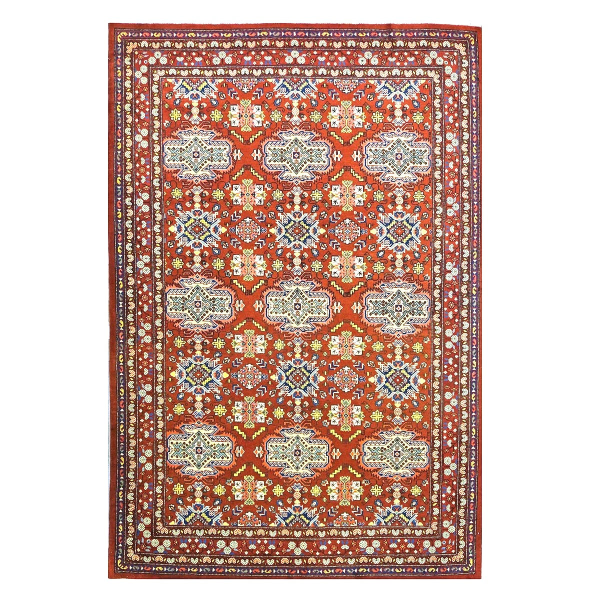 Antique Cacasiani Khotan Wool 7x10 Red & Ivory Handmade Area Rug #9902253
