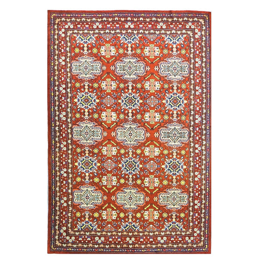 Antique Cacasiani Khotan Wool 7x10 Red & Ivory Handmade Area Rug #9902253