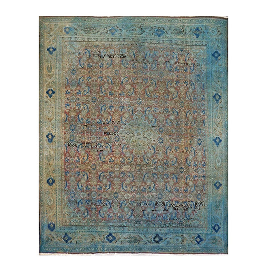 Persian Overdye Wool 10x13 Green & Blue Handmade Area Rug #9902263
