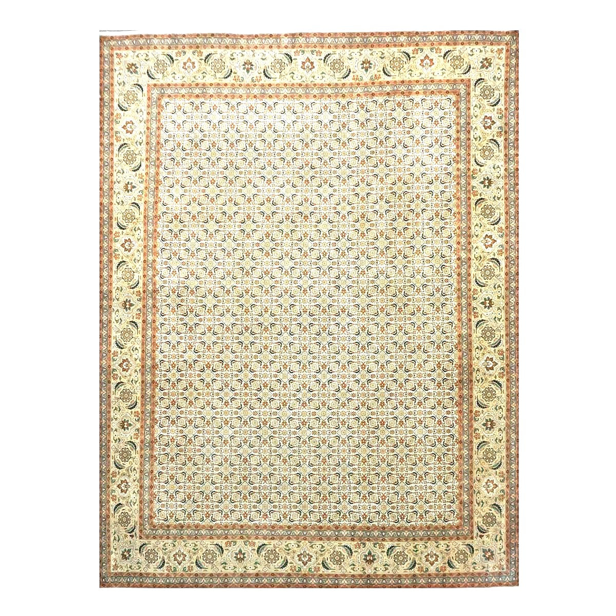 Persian Tabriz Wool 8x12 Olive, Teal & Rust Handmade Area Rug #9902272