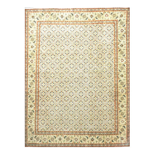 Persian Tabriz Wool 8x12 Olive, Teal & Rust Handmade Area Rug #9902272