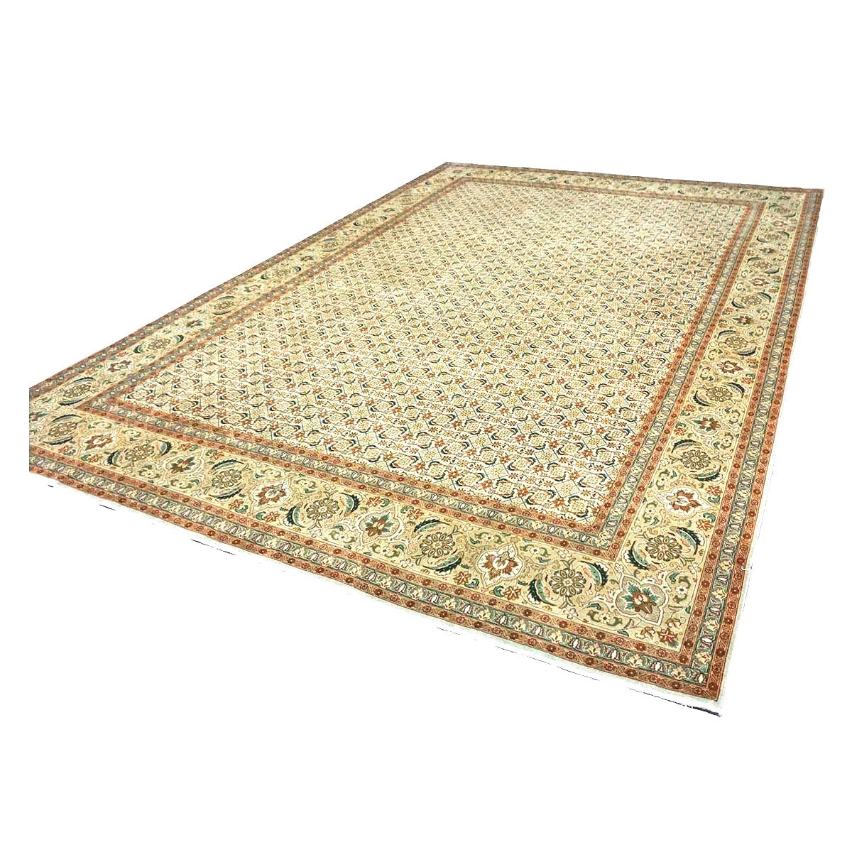 Persian Tabriz Wool 8x12 Olive, Teal & Rust Handmade Area Rug #9902272