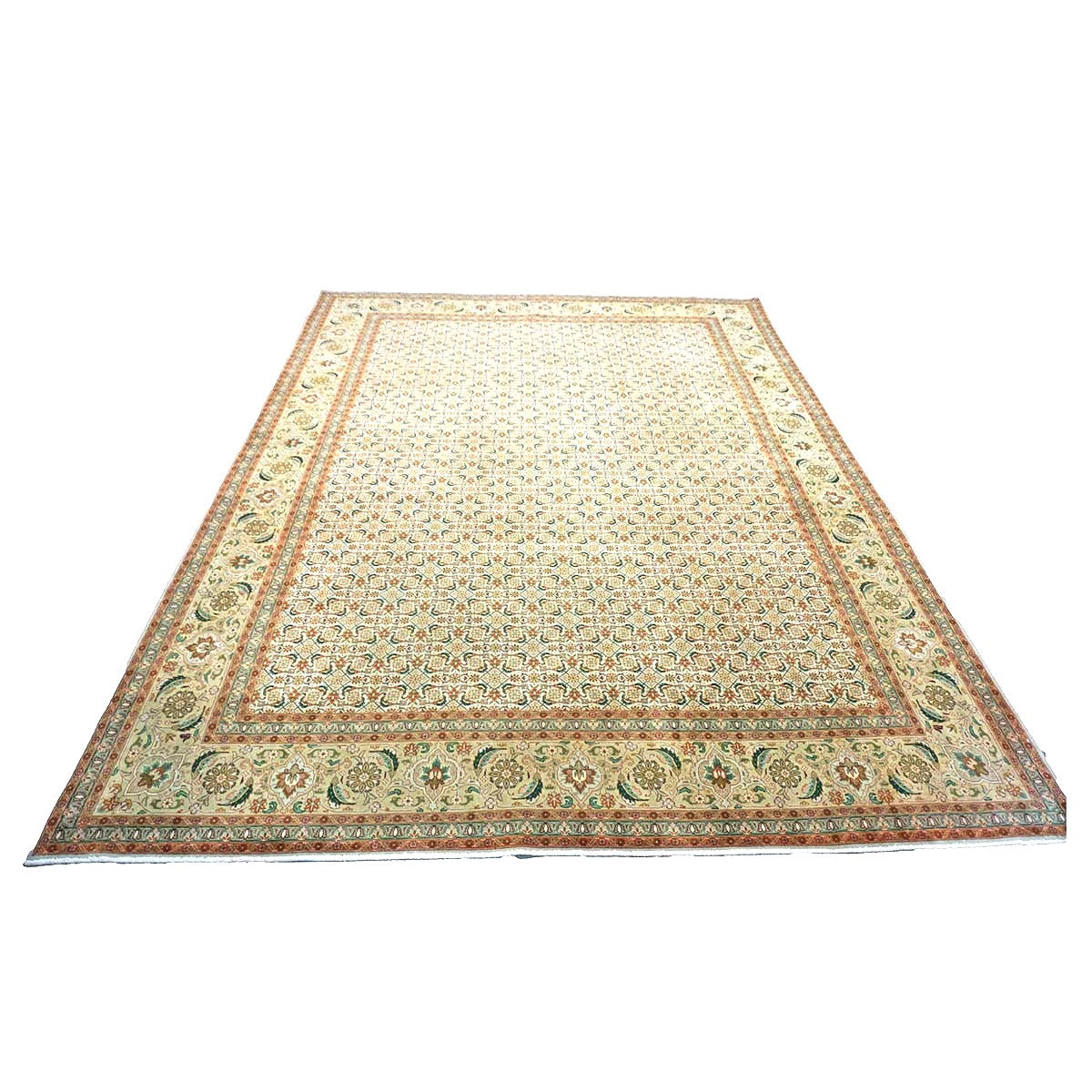 Persian Tabriz Wool 8x12 Olive, Teal & Rust Handmade Area Rug #9902272