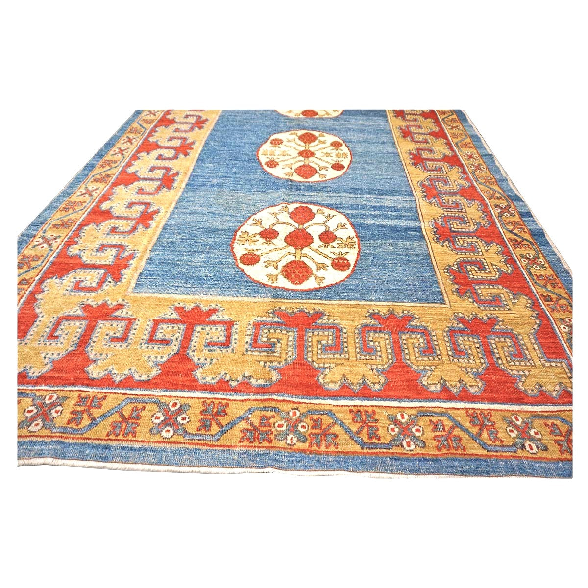 Turkish Khotan Wool 7x10 Blue & Red Handmade Area Rug #9902280