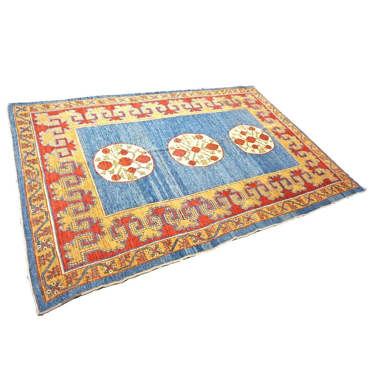 Turkish Khotan Wool 7x10 Blue & Red Handmade Area Rug #9902280