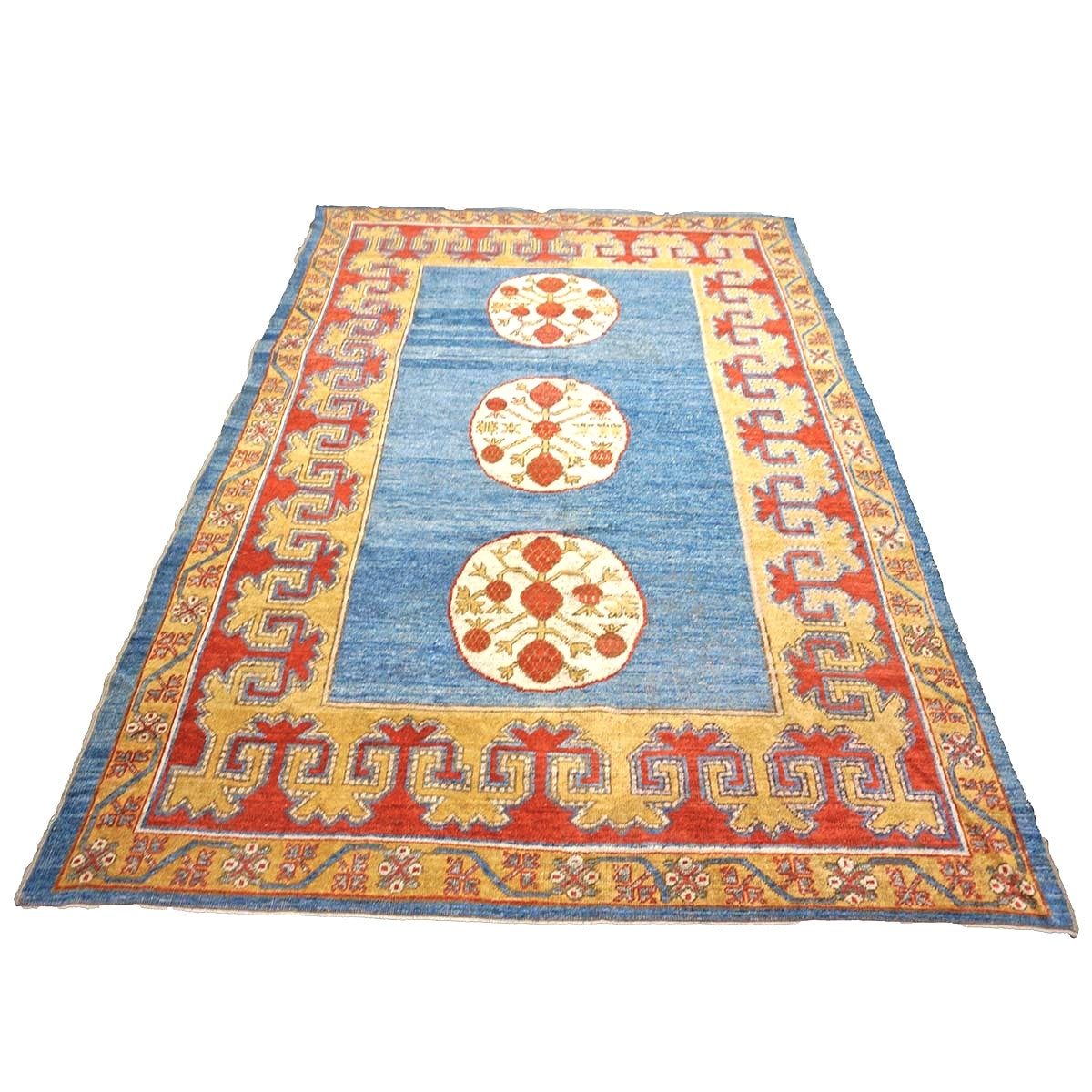Turkish Khotan Wool 7x10 Blue & Red Handmade Area Rug #9902280