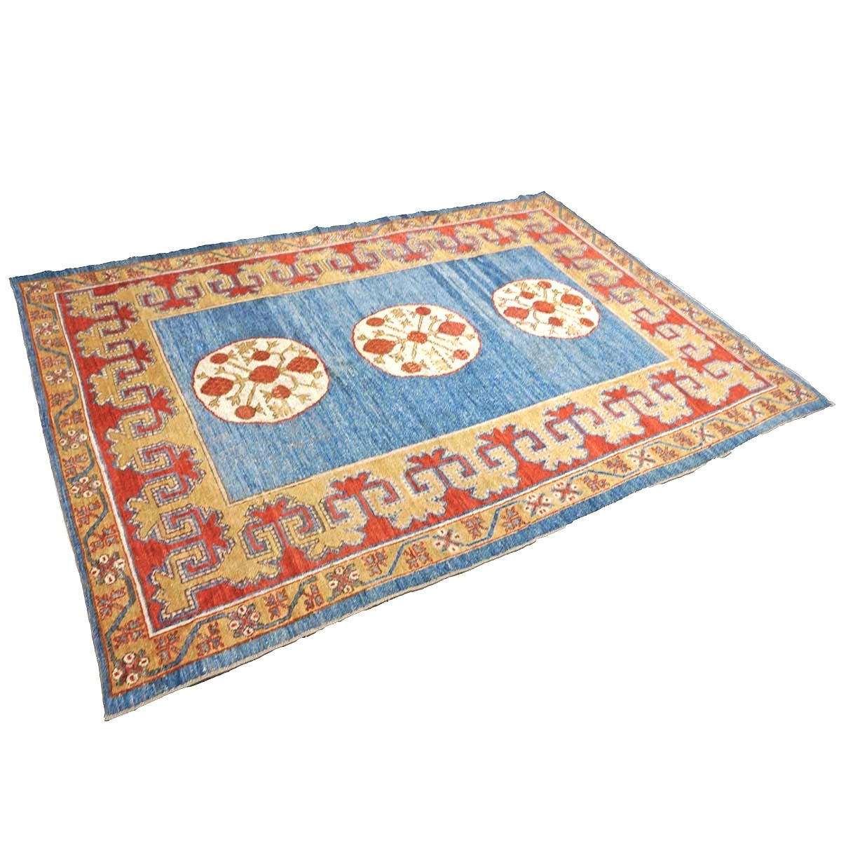 Turkish Khotan Wool 7x10 Blue & Red Handmade Area Rug #9902280