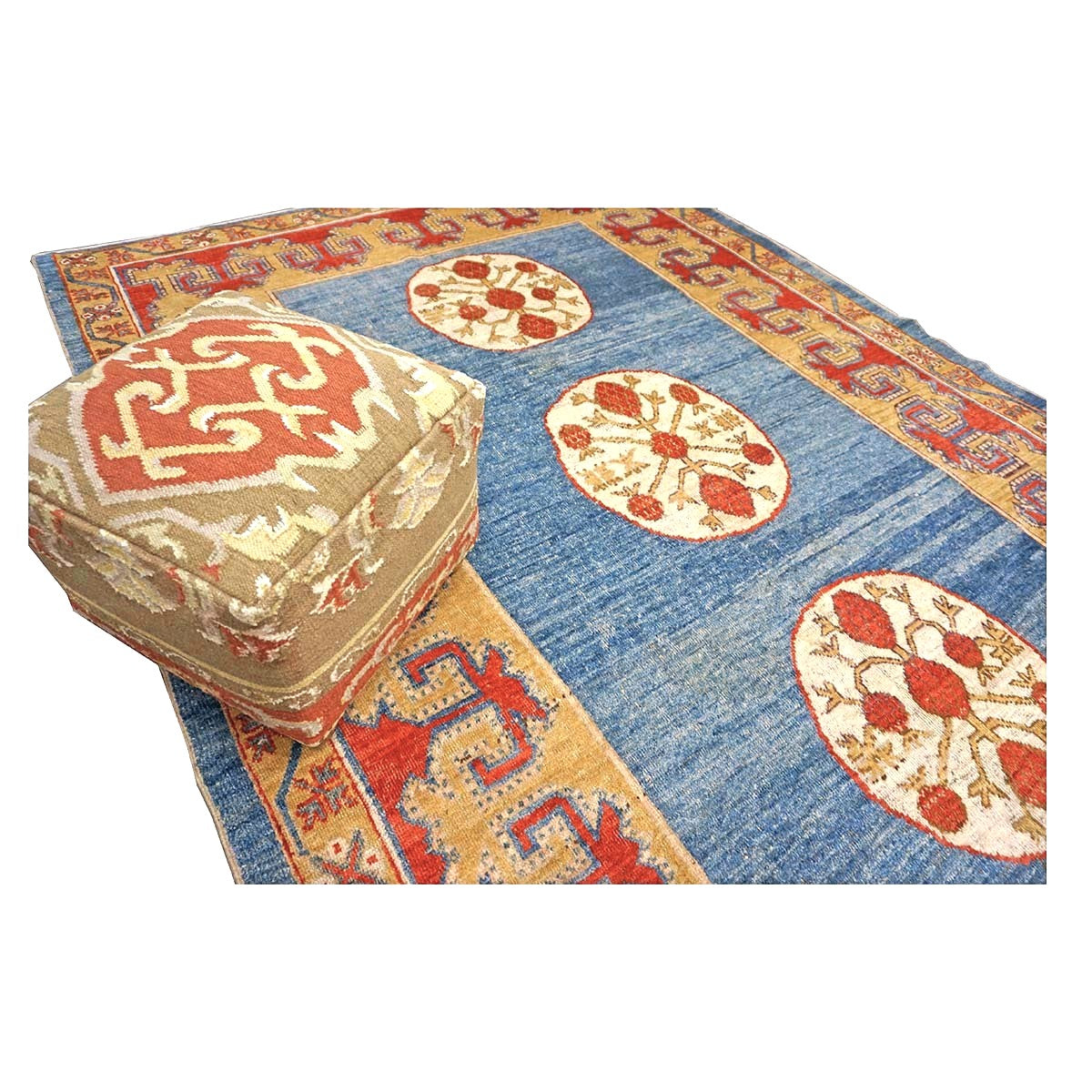 Turkish Khotan Wool 7x10 Blue & Red Handmade Area Rug #9902280