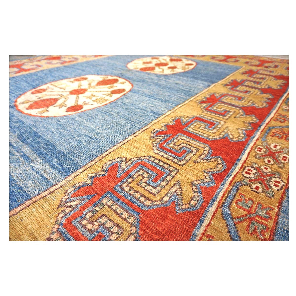 Turkish Khotan Wool 7x10 Blue & Red Handmade Area Rug #9902280