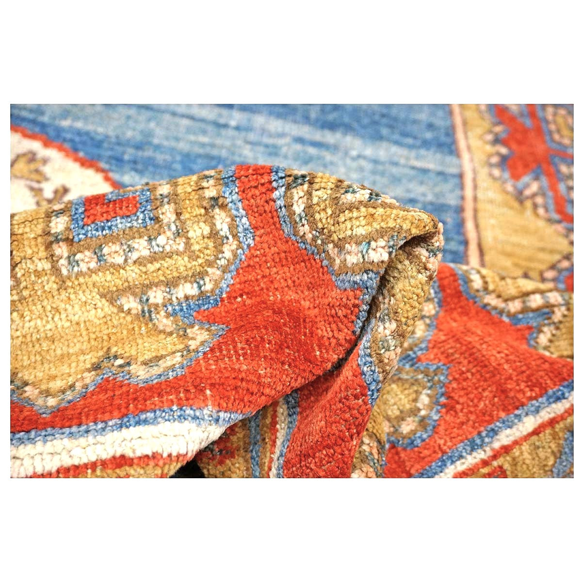 Turkish Khotan Wool 7x10 Blue & Red Handmade Area Rug #9902280