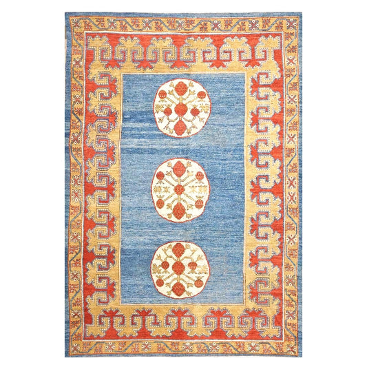 Turkish Khotan Wool 7x10 Blue & Red Handmade Area Rug #9902280
